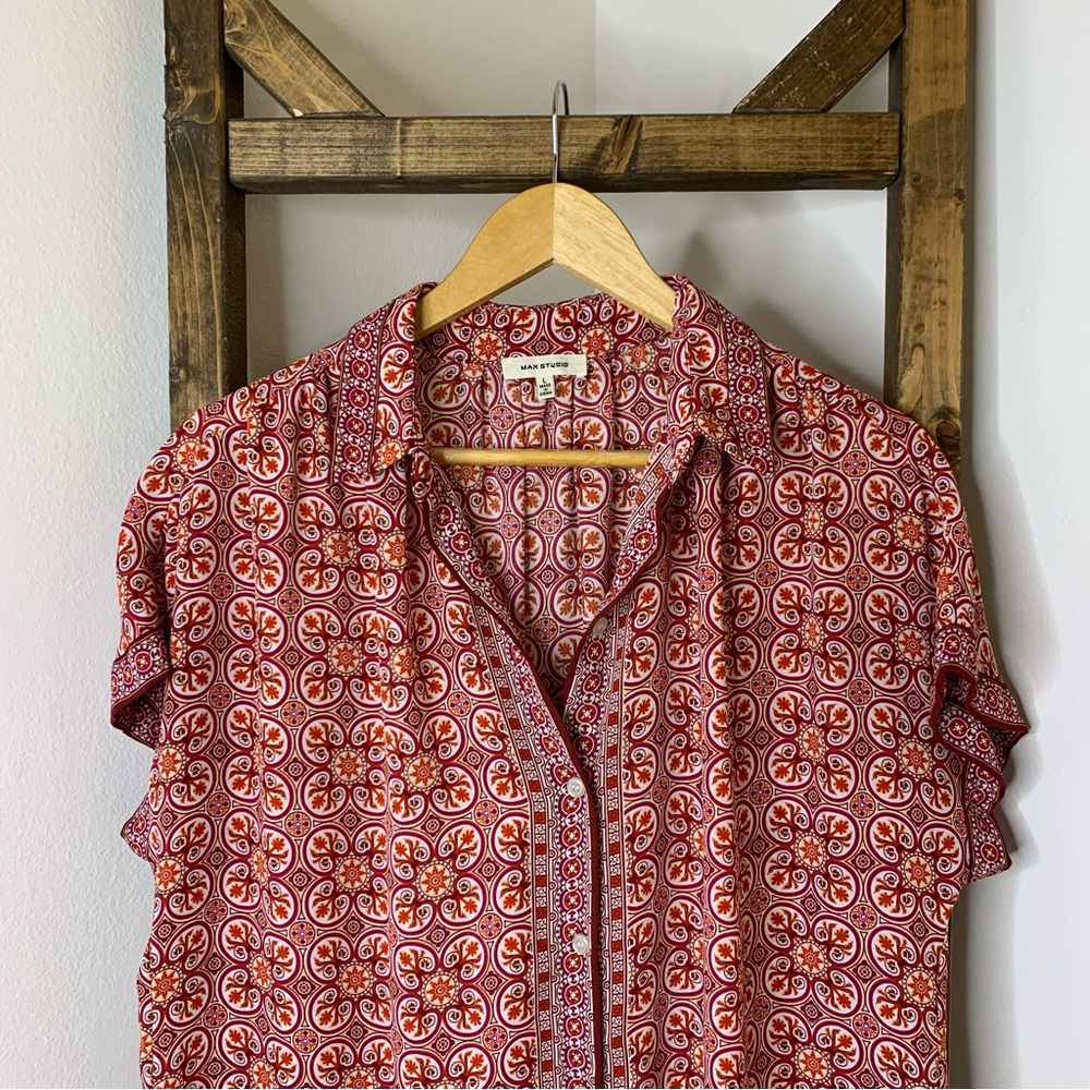 Max Studio Women's Red Patterned Short Sleeve Top… - image 2